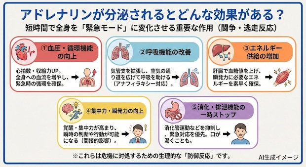 アドレナリンが分泌されるとどんな効果がある？