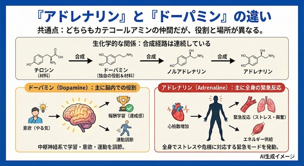 「アドレナリン」と「ドーパミン」の違いとは？