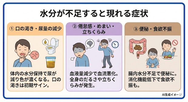 水分が不足すると現れる症状