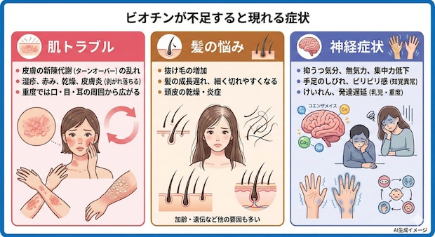 ビオチンが不足すると現れる症状