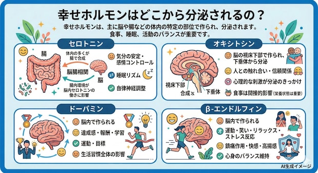 幸せホルモンはどこから分泌されるの?
