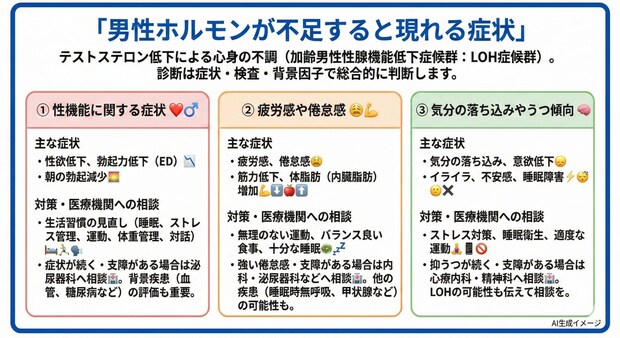 男性ホルモンが不足すると現れる症状