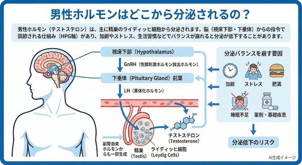 男性ホルモンはどこから分泌されるの？