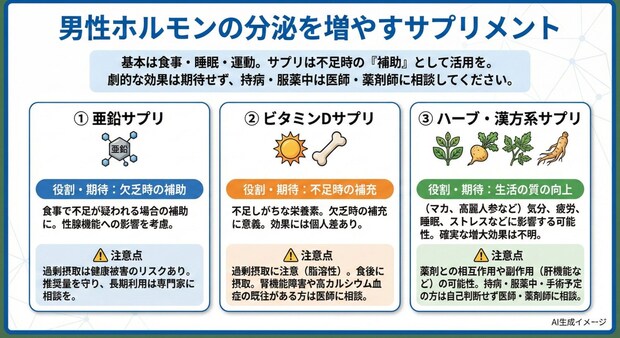 男性ホルモンの分泌を増やすサプリメント