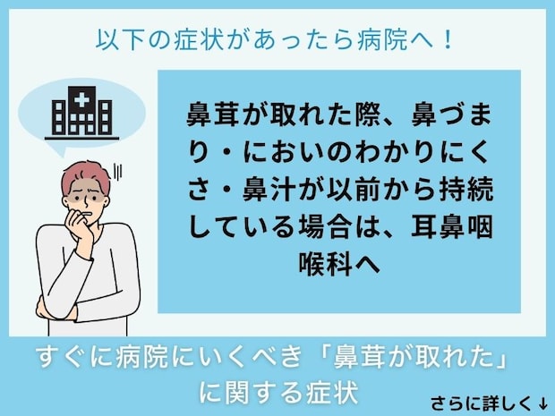 すぐに病院へ行くべき「鼻茸が取れた」に関する症状