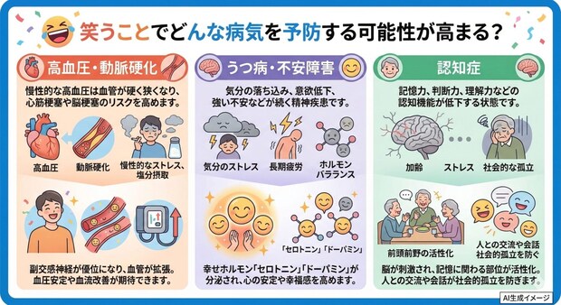 笑うことでどんな病気を予防する可能性が高まる？