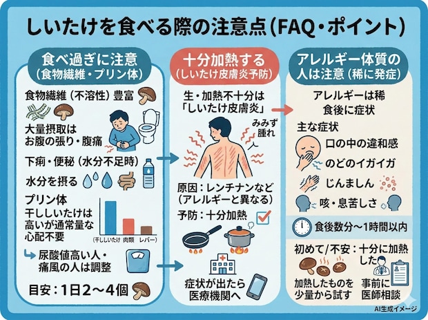 しいたけを食べる際の注意点