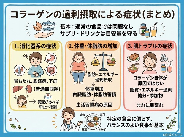 コラーゲンを過剰摂取すると現れる症状