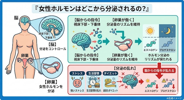 女性ホルモンはどこから分泌されるの？