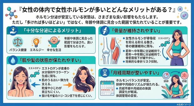 女性の体内で女性ホルモンが多いとどんなメリットがある？