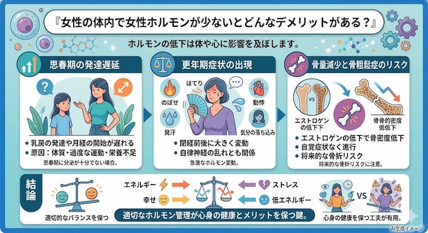 女性の体内で女性ホルモンが少ないとどんなデメリットがある？