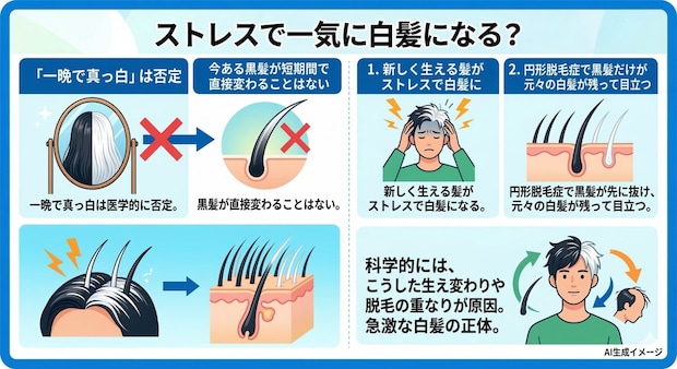ストレスで一気に白髪になることはあるの？