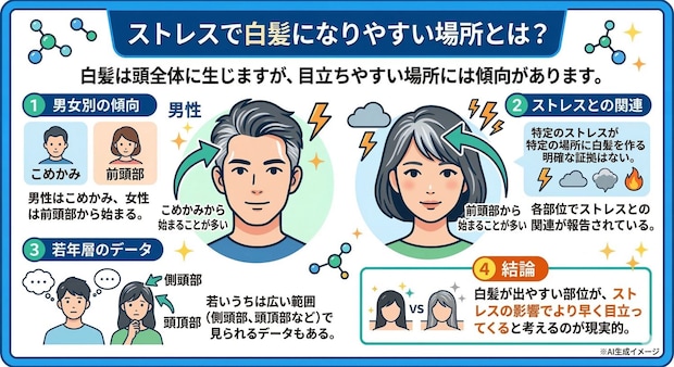 ストレスで白髪になりやすい場所とは？