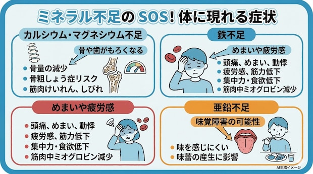 ミネラルが不足すると現れる症状