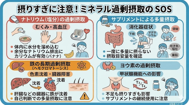 ミネラルを過剰摂取すると現れる症状