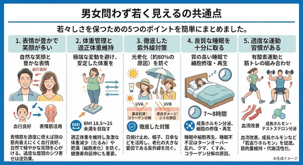 男女問わず若く見えるの共通点