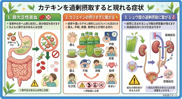 カテキンを過剰摂取すると現れる症状