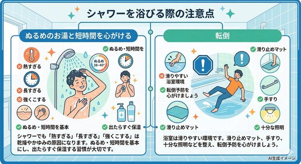 シャワーを浴びる際の注意点