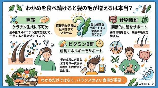 わかめを食べ続けると髪の毛が増えるは本当？