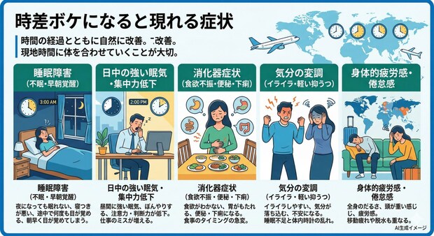 時差ボケになると現れる症状