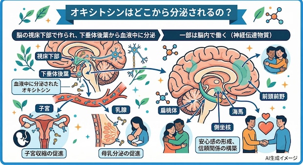 オキシトシンはどこから分泌されるの？