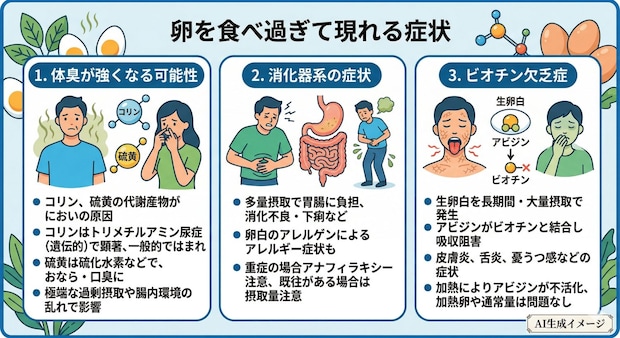 卵を食べ過ぎて現れる症状