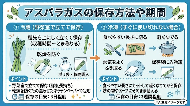 アスパラガスの保存方法や期間