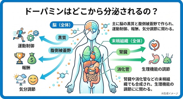 ドーパミンはどこから分泌されるの？