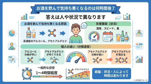 お酒を飲んで気持ち悪くなるのは何時間後?