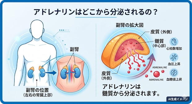 アドレナリンはどこから分泌されるの?