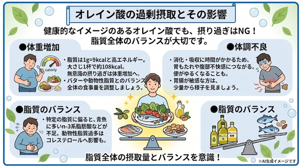 オレイン酸を過剰摂取すると現れる症状