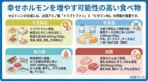 幸せホルモンを増やす可能性の高い食べ物