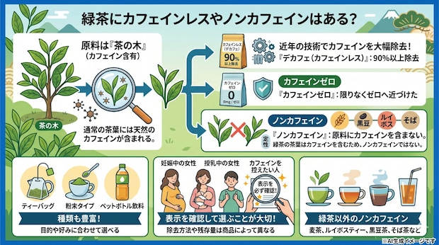 緑茶にカフェインレスやノンカフェインはある？