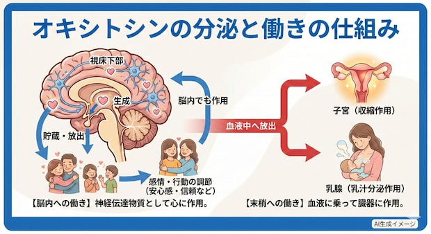オキシトシンはどこから分泌されるの？