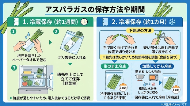 アスパラガスの保存方法や期間