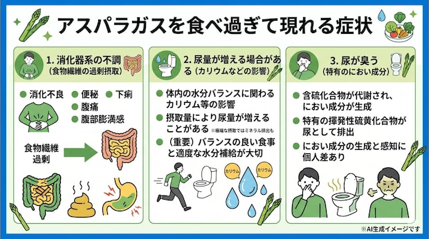 アスパラガスを食べ過ぎて現れる症状
