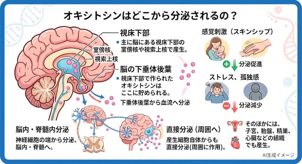 オキシトシンはどこから分泌されるの？