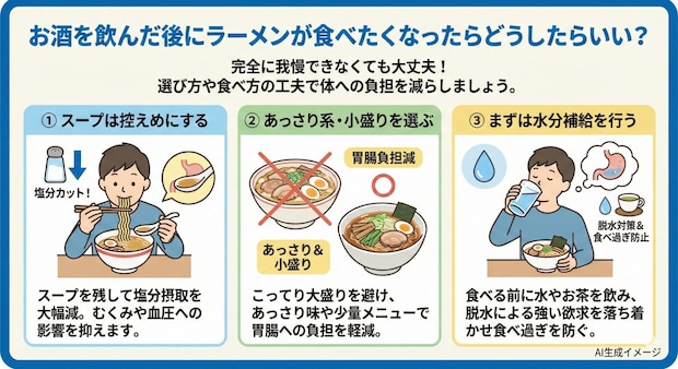 お酒を飲んだ後にラーメンが食べたくなったらどうしたらいい？