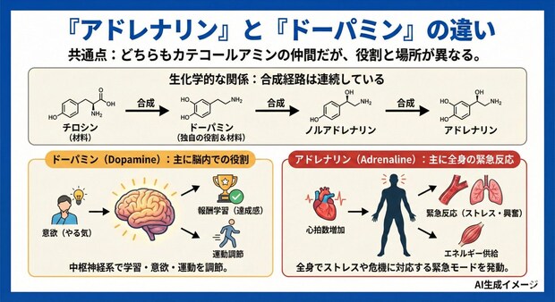 「アドレナリン」と「ドーパミン」の違いとは?