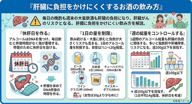 肝臓に負担をかけにくくするお酒の飲み方