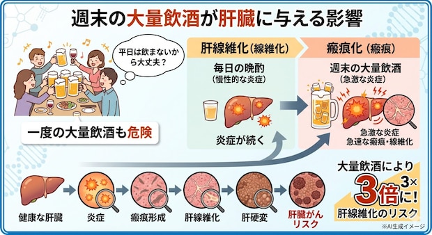 週末の大量飲酒が肝臓に与える影響