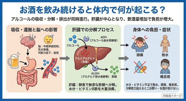 お酒を飲み続けると体内で何が起こる？