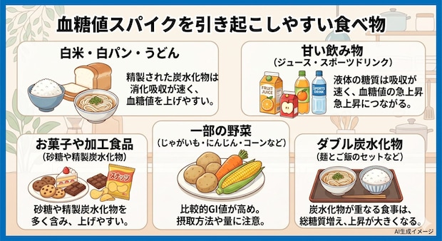 血糖値スパイクを引き起こしやすい食べ物
