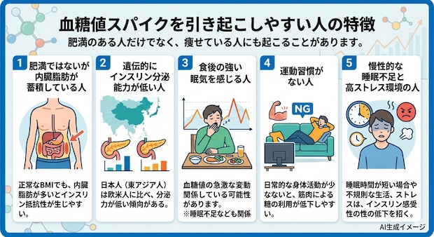 血糖値スパイクを引き起こしやすい人の特徴