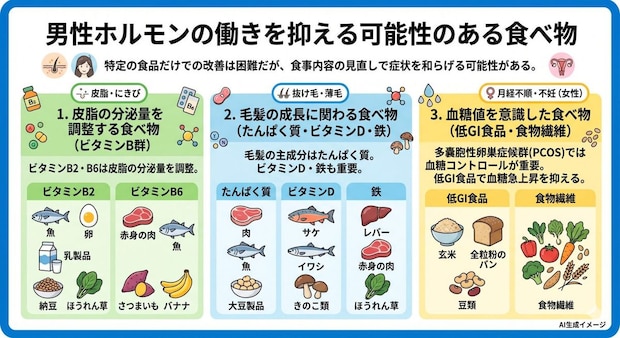 男性ホルモンの働きを抑える食べ物