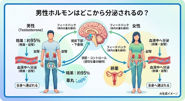 男性ホルモンはどこから分泌されるの?