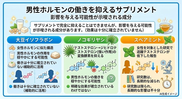 男性ホルモンの働きを抑えるサプリメント