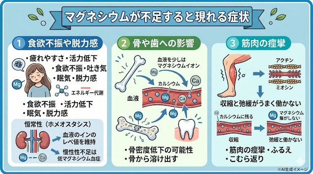マグネシウムが不足すると現れる症状
