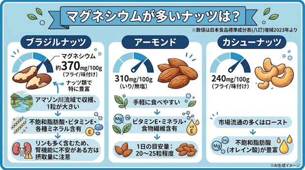 マグネシウムが多いナッツは？