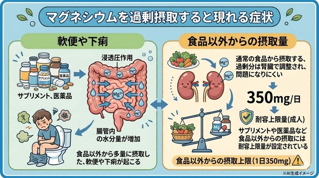 マグネシウムを過剰摂取すると現れる症状